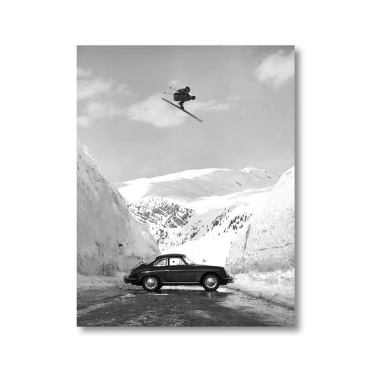 Vintage Ski Photo Print Road Gap Skier Jumps Girls Car Canvas Painting Winter Sports Skiing Wall Art Poster Room Home Decor